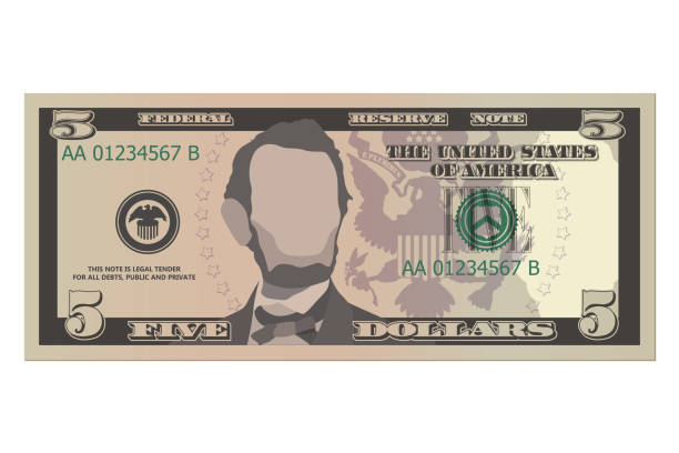 fünf-dollar-schein, 5-dollar-banknote, vorderseite. vereinfachte vektordarstellung von usd isoliert auf weißem hintergrund - 5 dollar schein stock-grafiken, -clipart, -cartoons und -symbole