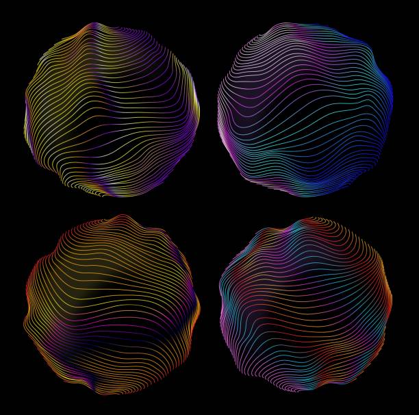 illustrations, cliparts, dessins animés et icônes de cercles ronds de glitch d’onde numérique, néon abstrait - circle digital composite abstract pattern