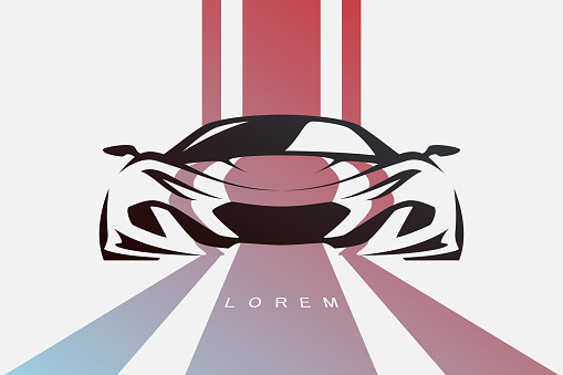 Car silhouette with color lines background in vector