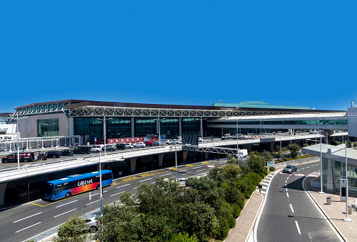 Rome, Italy - August 6, 2021: view to roman airport Fiumicino in Rome. It is the largest airport in Italy.