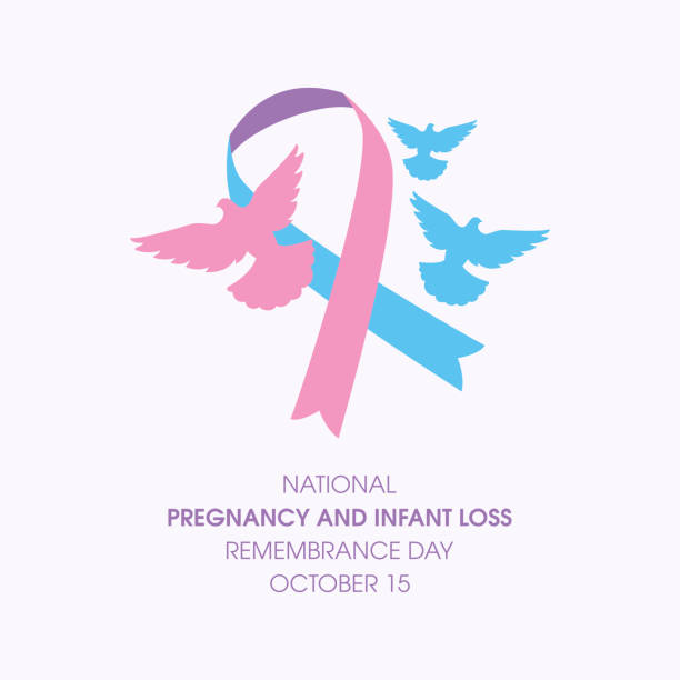 National Pregnancy and Infant Loss Remembrance Day vector Pink-blue ribbon with dove bird icon vector. Remembrance day for miscarriage and pregnancy loss vector. October 15. Important day miscarriage stock illustrations