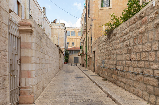 Empty small street in Christian quarter of old city Jerusalem