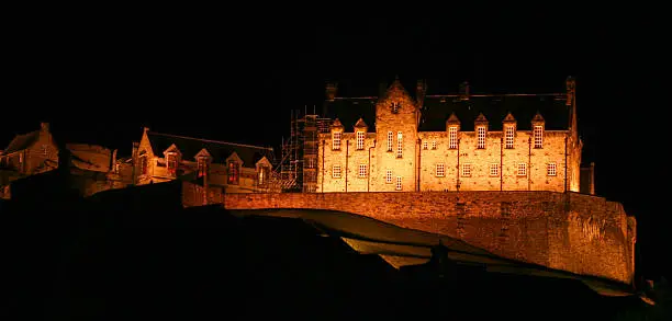 Edinburgh Castlehill illuminated at night.