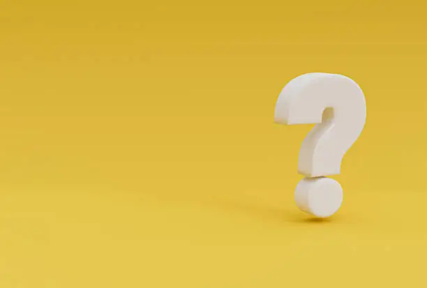 Photo of White questions mark illustration on yellow background and copy space for FAQ and question and answer time by 3d rendering.
