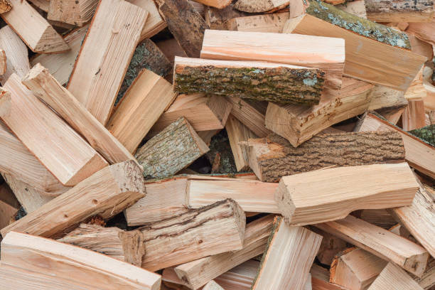 Chopped oak wood firewood Sawed and chopped oak wood firewood for heating in the stove. firewood stock pictures, royalty-free photos & images