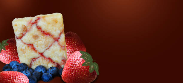 istock Berry Brownie Cake on Red Background in Banner Size 1339425568