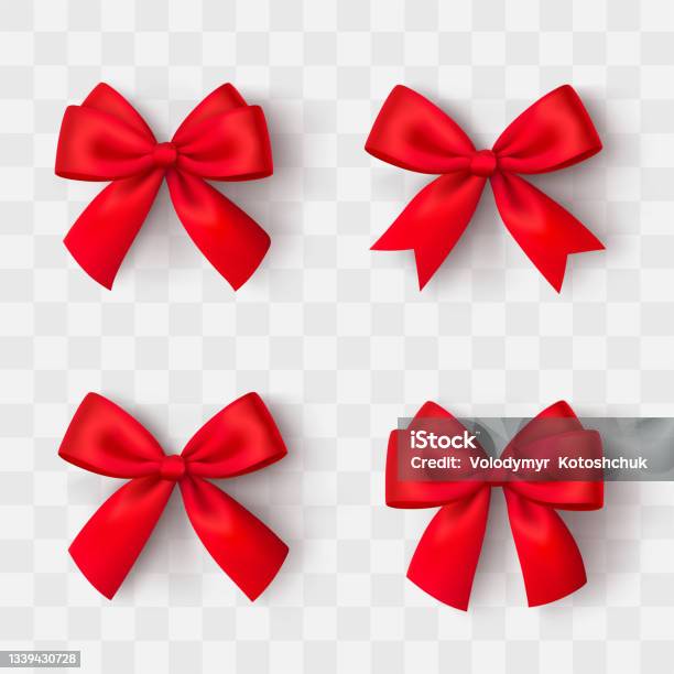 Realistic Red Bow Christmas Shiny Red Satin Ribbon New Year Gift Decorative  Red Satin Ribbon And Bow With Shadow On Transparent Background Stock Vector  Stock Illustration - Download Image Now - iStock