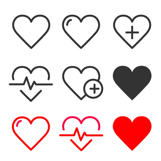 하트 아이콘이 설정됩니다. 심장 박동, nubes, 펄스, 심장 박동, 심장 박동, 심장, 의학, 건강 sumbol 수집. 사랑 열정 콘셉시 라인 스타일 아이콘 - 주식 벡터. - gear heart shape love equipment stock illustrations
