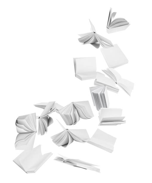 istock Many hardcover books flying on white background 1339433648