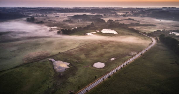 istock Landscape with fog seen from above 1339437250