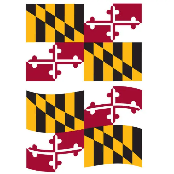 Vector illustration of Maryland flag on white background. Maryland waving flag sign. flag of Maryland state of the United States. flat style.