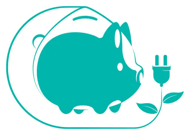 Vector illustration of piggy bank with electric plug symbol