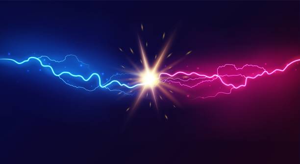 ilustraciones, imágenes clip art, dibujos animados e iconos de stock de vector de colisión de rayos - energy exploding magic light