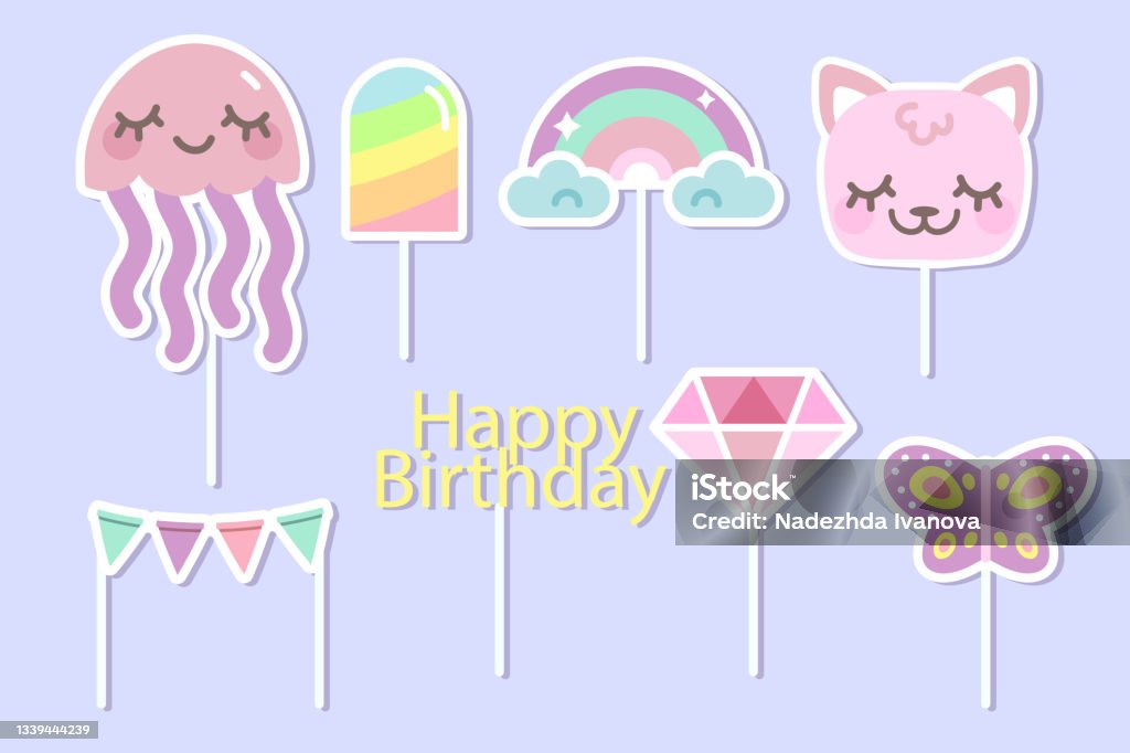 Cake Topper Add Background Flat Cake Topper Set Vector Illustration Stock Illustration - Download ...