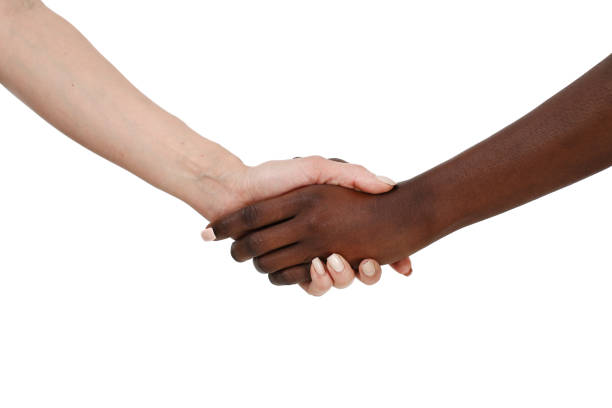 istock African and American shaking hands isolated on white background with clipping path 1339445140