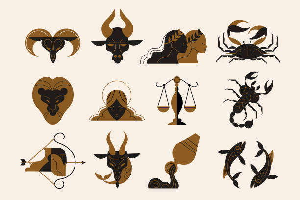 flat zodiac sign set vector illustration - 星座符號 插圖 幅插畫檔、美工圖案、卡通及圖標