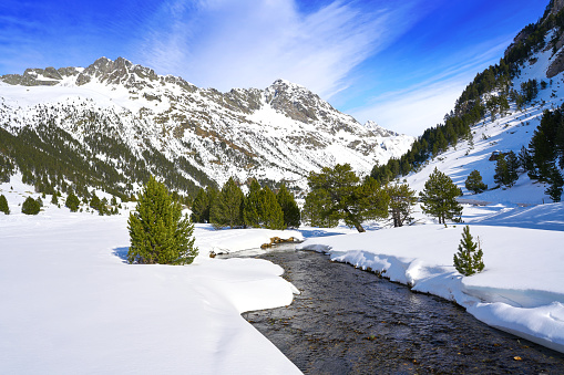 Benasque Llanos del Hospital cross country ski area in Pyrenees of Huesca Spain