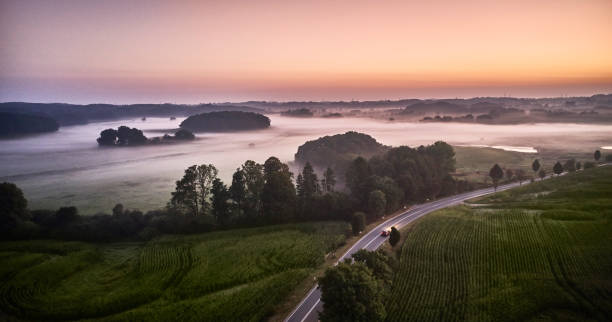 Landscape with fog seen from above