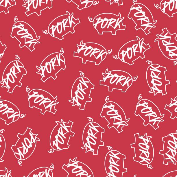 ilustrações de stock, clip art, desenhos animados e ícones de delicious juicy fresh pork meat vector graphic art seamless pattern - steak pork chop bacon