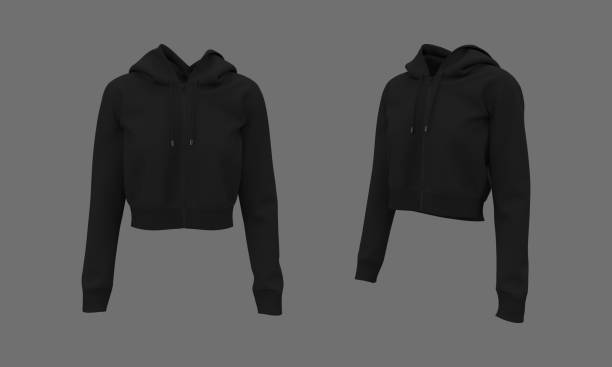 istock Blank cropped hooded sweatshirt mockup with zipper in front and side views 1339453751