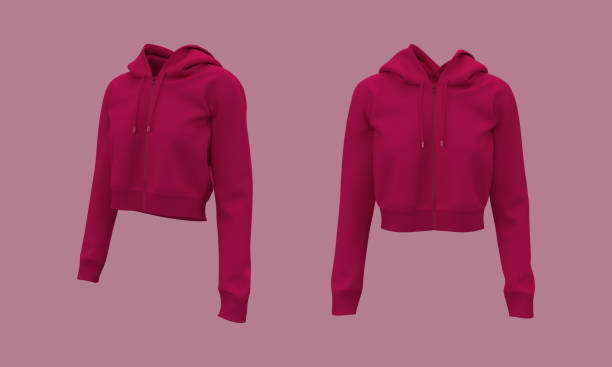 istock Blank cropped hooded sweatshirt mockup with zipper in front and side views 1339453787