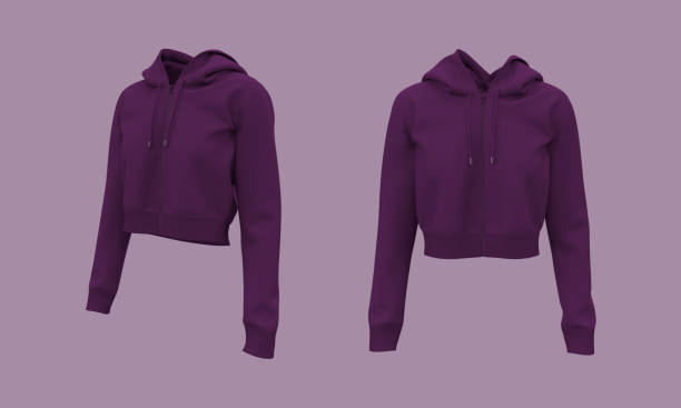 istock Blank cropped hooded sweatshirt mockup with zipper in front and side views 1339453804
