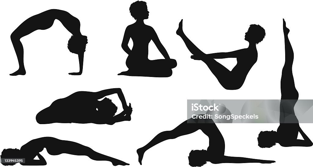 Silhouette postures de Yoga pour femme - clipart vectoriel de Silhouette - Contre-jour libre de droits