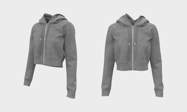 istock Blank cropped hooded sweatshirt mockup with zipper in front and side views 1339454285