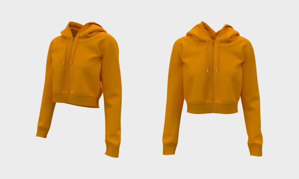 istock Blank cropped hooded sweatshirt mockup with zipper in front and side views 1339454295