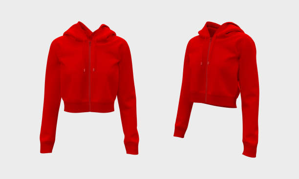 istock Blank cropped hooded sweatshirt mockup with zipper in front and side views 1339454312