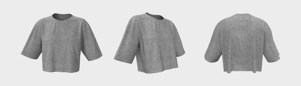 istock Women's cropped t-shirt mockup, front, side and back view's 1339454317