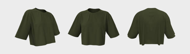 istock Women's cropped t-shirt mockup, front, side and back views 1339454323