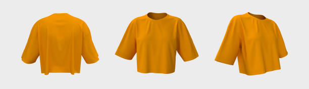 istock Women's cropped t-shirt mockup, front, side and back views 1339454410