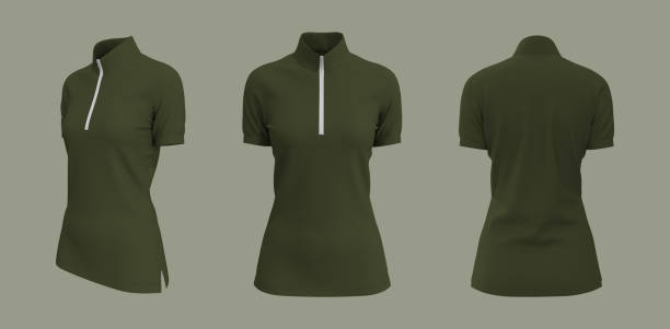 istock Blank turtleneck shirt mockup with half zip in front, side and back views 1339454432