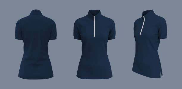 istock Blank turtleneck shirt mockup with half zip in front, side and back views 1339454475