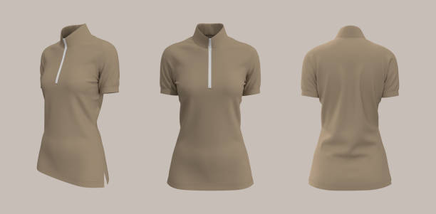 istock Blank turtleneck shirt mockup with half zip in front, side and back views 1339454480