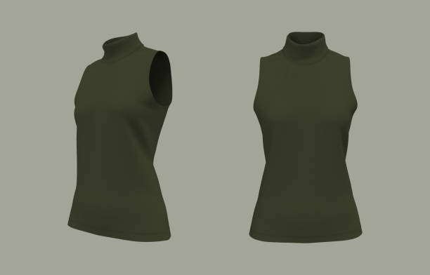 istock Sleeveless turtleneck shirt mockup in front and side views 1339454528