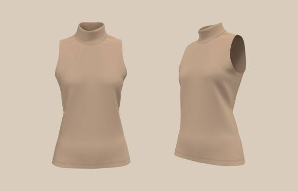 istock Sleeveless turtleneck shirt mockup in front and side views 1339454536