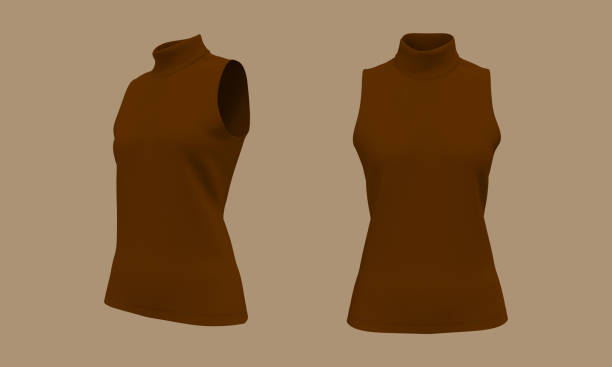 istock Sleeveless turtleneck shirt mockup in front and side views 1339454746