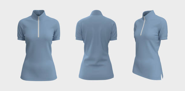 istock Blank turtleneck shirt mockup with half zip in front, side and back views 1339454847