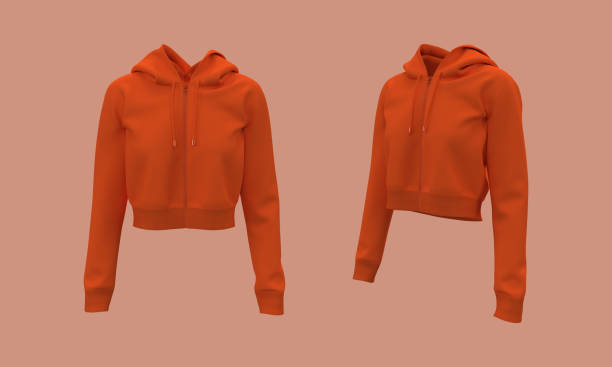 istock Blank cropped hooded sweatshirt mockup with zipper in front and side views 1339454848