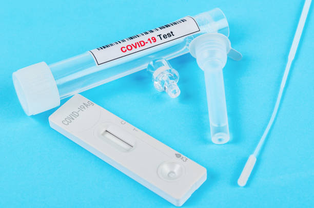 istock Rapid kits of Covid-19 Ag test seen on blue 1339455079