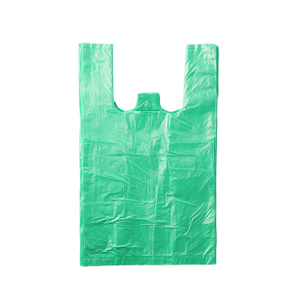 empty biodegradable plastic t-shirt bag isolated on white background