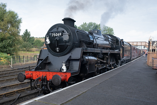 75069 steam locomotive was completed at Swindon in September 1955. It is now a preserved locomotive on the Severn Valley Railway in England, UK.