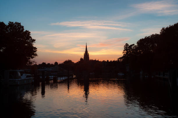 Looking up the River Thames towards the town of Marlow in Buckinghamshire, in the south east of England.