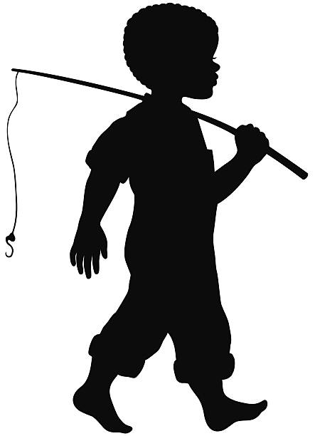 African American Boy With Fishing Pole Stock Illustration - Download Image  Now - In Silhouette, African Ethnicity, Child - iStock