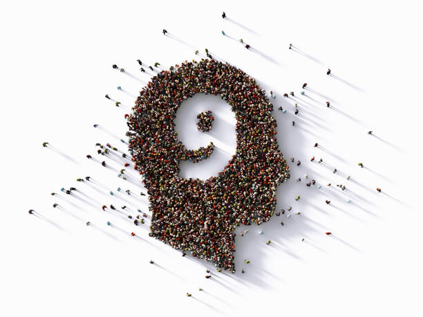 istock Human Crowd Forming Number Nine Inside Of A Human Head Shape 1339466651