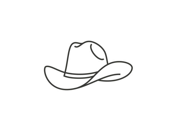 cowboyhut-liniensymbol auf weiß isoliert - cowboyhut stock-grafiken, -clipart, -cartoons und -symbole