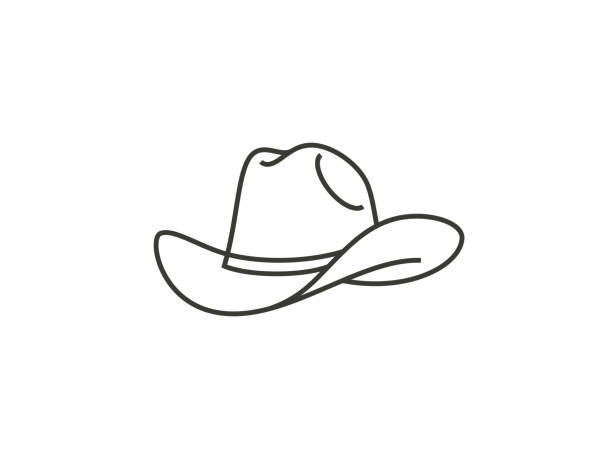 ilustrações de stock, clip art, desenhos animados e ícones de cowboy hat line icon isolated on white - cowboy