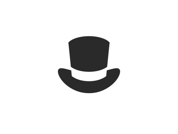 schwarzes hutsymbol. magic top hat isoliert auf weißem hintergrund - zylinderhut stock-grafiken, -clipart, -cartoons und -symbole